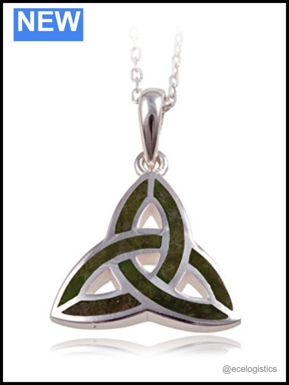 Sterling Silver Connemara Marble Trinity Knot Necklace 18"